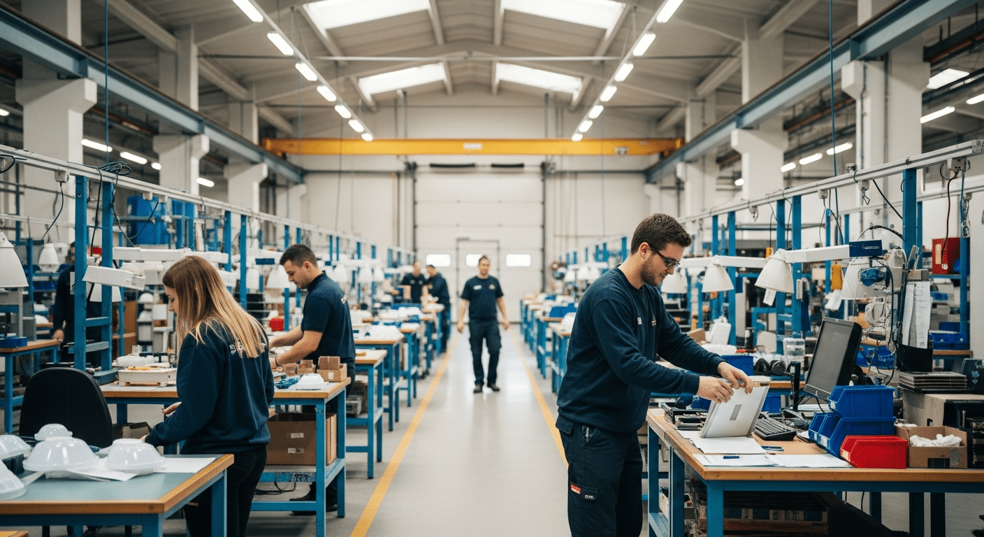 kékgalléros álláslehetőségek: női operátor jelentkezési lappal termelőüzemben